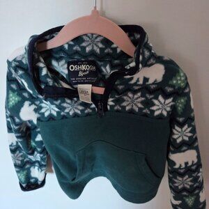OshKosh B'gosh Toddler Fleece Zip Jacket - Size 2T - Forest Green Nordic Print